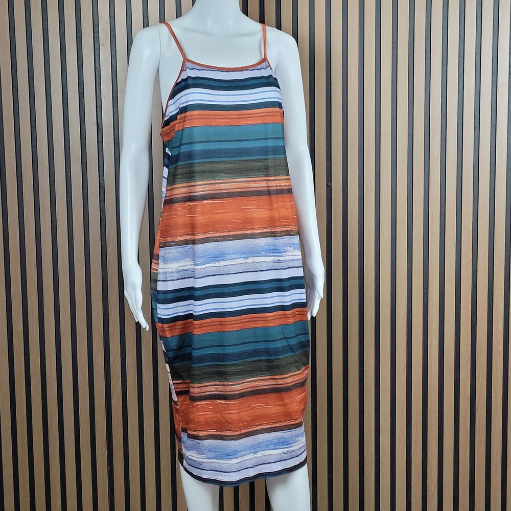 SHEIN Curve Midi Dress Striped Rust Teal Blue Cami Slip Stretch 2XL